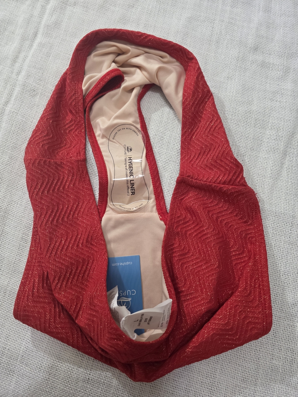 Cupshe Red Textured Triangle Bikini Top with High-Waist Bottoms - Picture 8 of 8